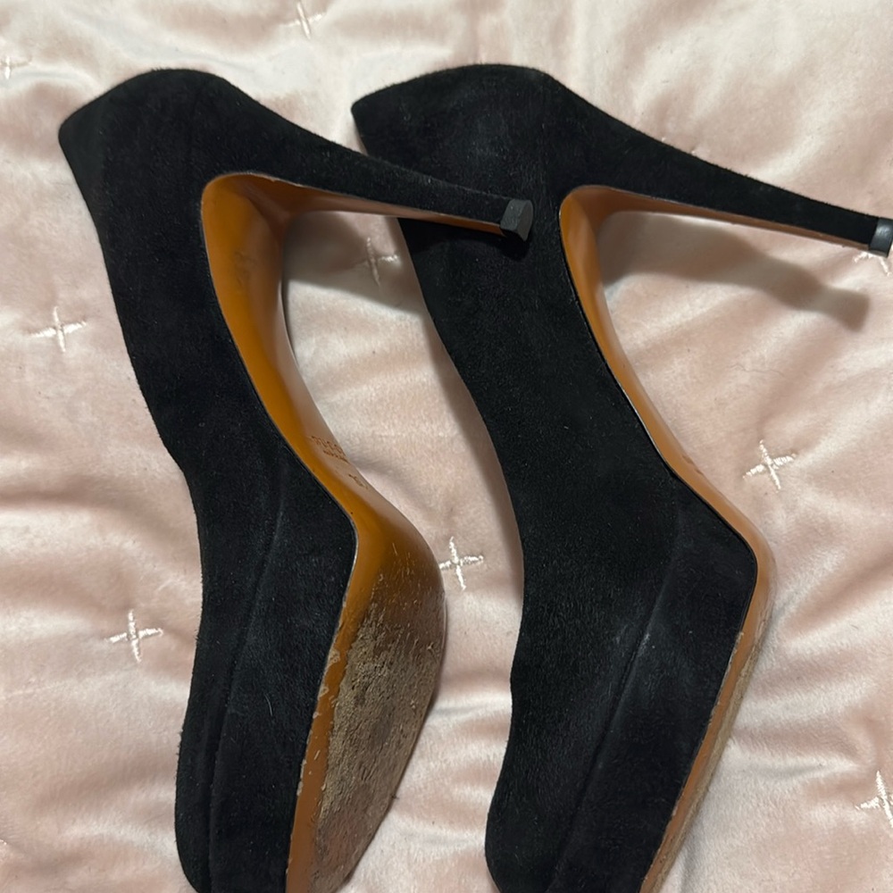 Authentic GUCCI black suede round toe platform heels shoes pumps size 6 36 - Picture 11 of 12